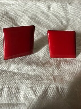 Bold Red Geometric Square Clip-On Earrings